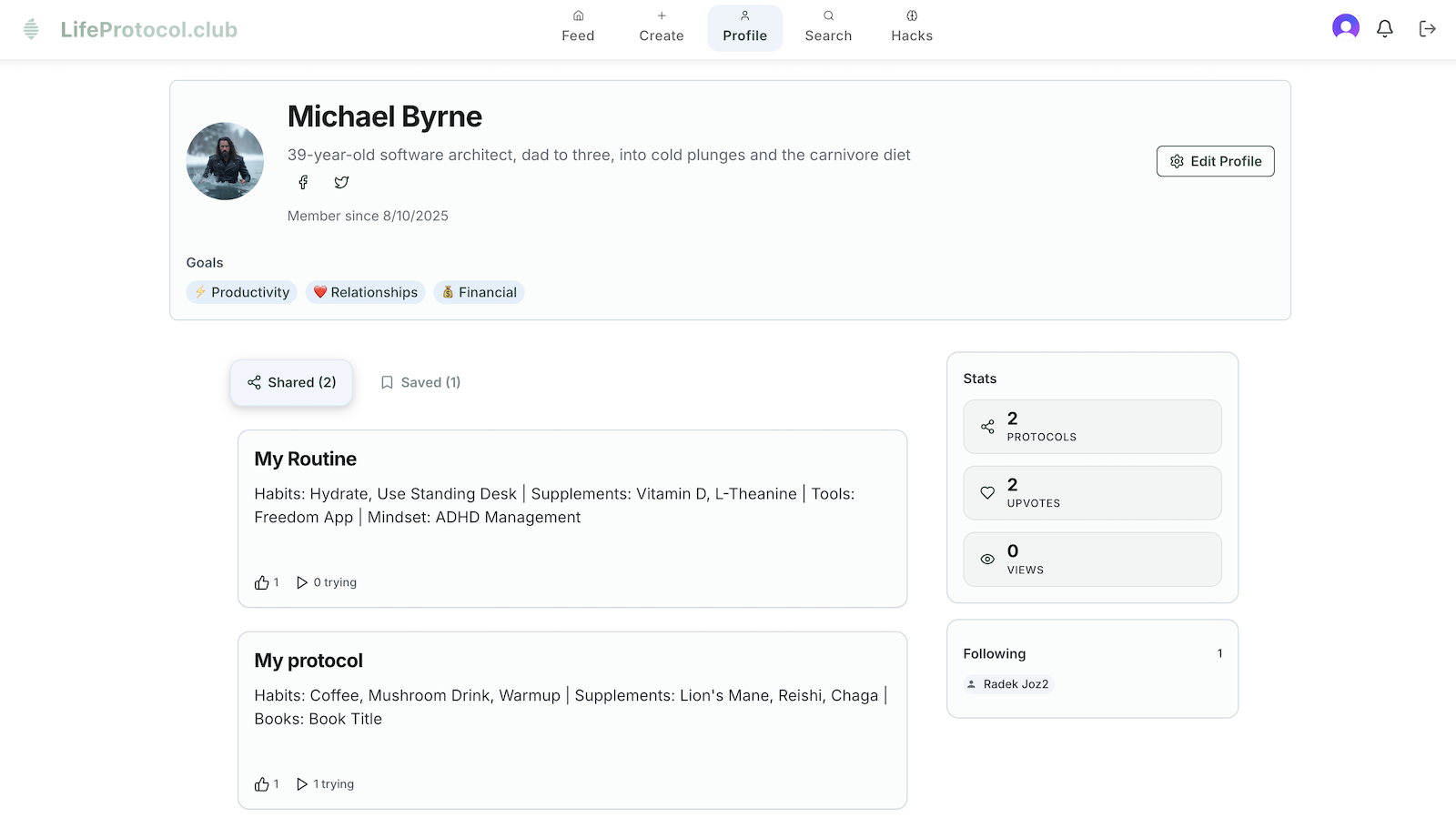 LifeProtocol app screenshots showing productivity and mindfulness features